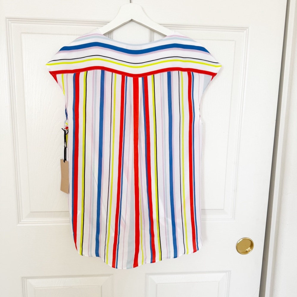 NEW Halogen Surplice Blouson Top - White Multi Colors Fun Stripe Size SMALL - Picture 3 of 7